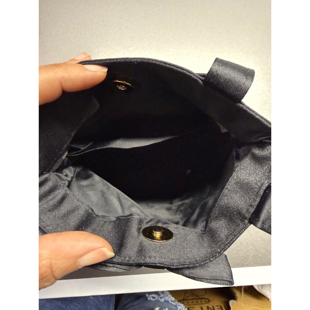 Black Velvet Evening Bag Satin Bow Trim Formal Cocktail Handbag Magnetic Closure - Picture 5 of 5